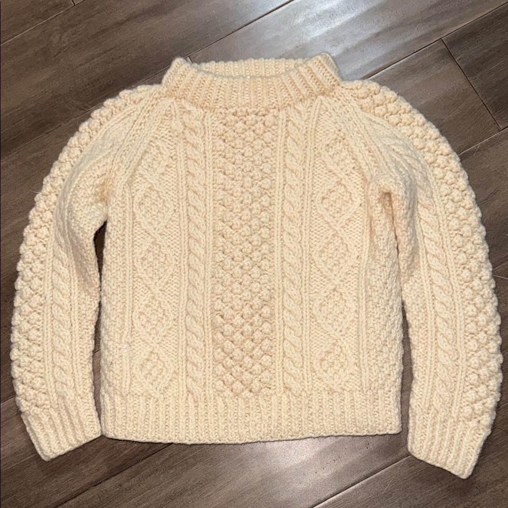 Vintage Kidโs Hand Knit Fishermanโs Wool Cable Knit Sweater Made in Ireland 4/5T
